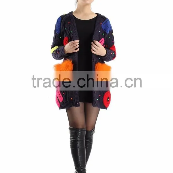Womens Cute Embroidery Wool Knit Cardigan Sweater Tops Mujer photo-5