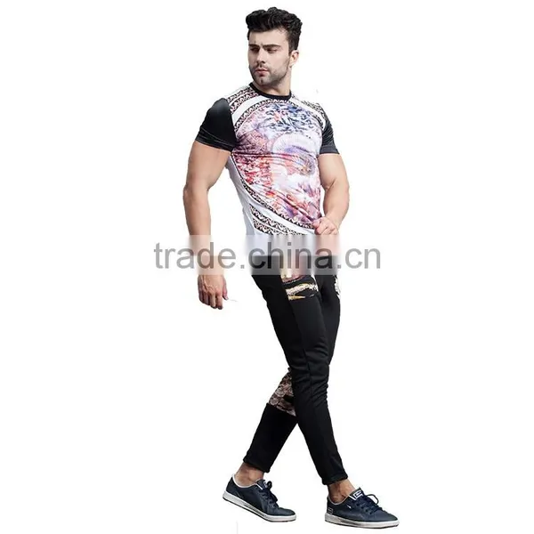 2016 New Style Custom Print Patch Plain Black 97%cotton Casual Fitness Mens Printed Pants photo-6
