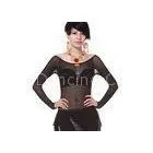 Classic Spandex Mesh Belly Dancing Tops With Long Sleeve In Transparent Black