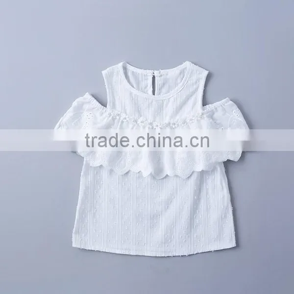 Wholesale Children Off Shoulder Full Blouse Design Solid Color Shirts Baby Girls New Style Lace Shirt photo-3