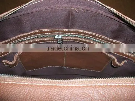 High Quality Genuine Cow Light Brown Leather Travel Briefcase Leather Bag photo-6