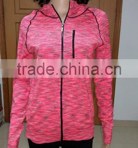 Women Space Dyeing Fashion Sports Seamless Hoodies With Cover Stitckhes