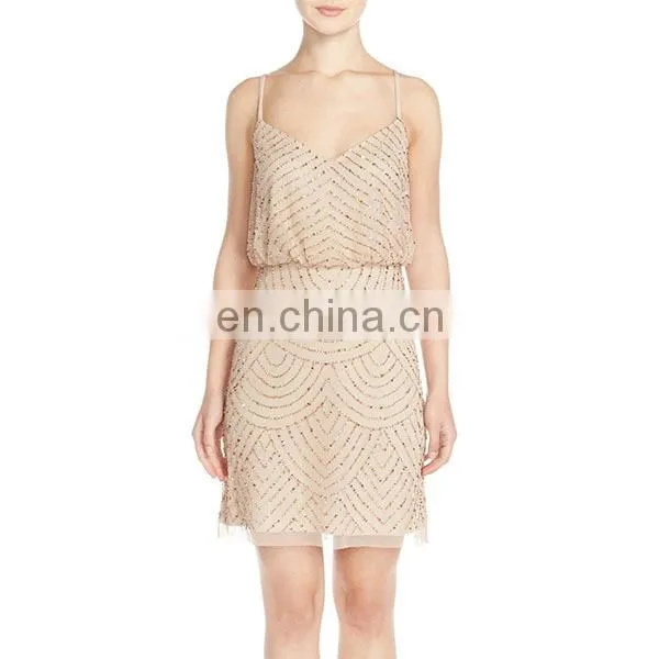 J-8287 Fashion Design Sequin Mesh Blouson Dress Newest Ladies Dress Sleeveless Women Clothing photo-2