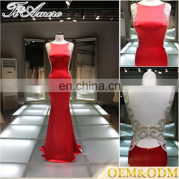 Modest Red Backless Evening Dress Celebrity Dress