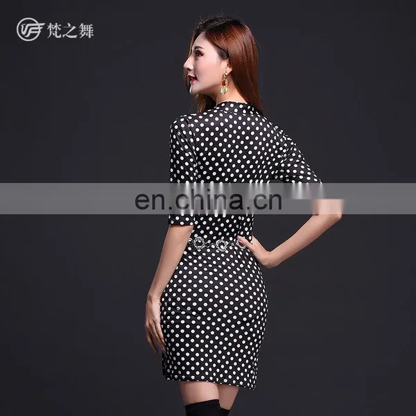 T-5112 Sexy Slim Black and White Round Dot Women Belly Dance Skirt photo-3