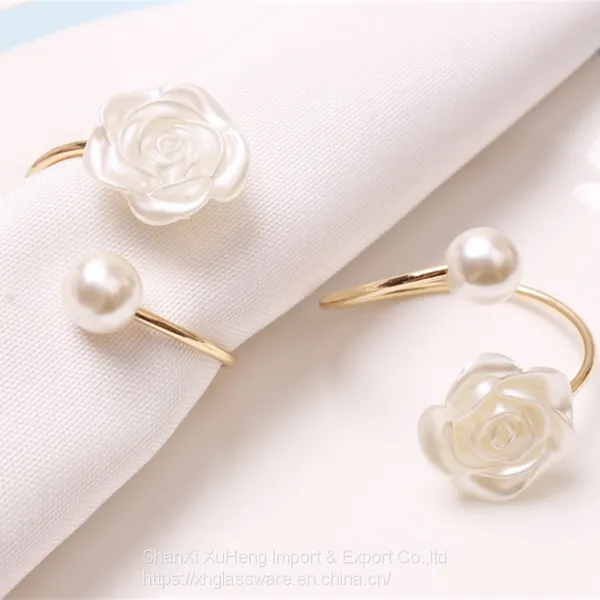 Creative Rose Valentine's Day Wedding Home Decoration Table Decor Pearl Round Napkin Napkin Rings photo-2