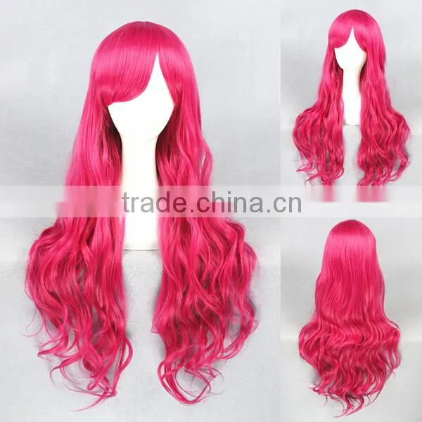 Wholesale 80CM Long Wave Rose Red Lolita Women Fashion Synthetic Cosplay Wig