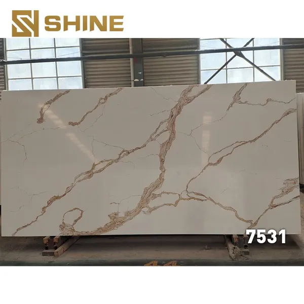 White Calacatta Quartz Stone Slab Artificial With Golden Veins for Living Room Countertop and Vanity Top for Home Use photo-5