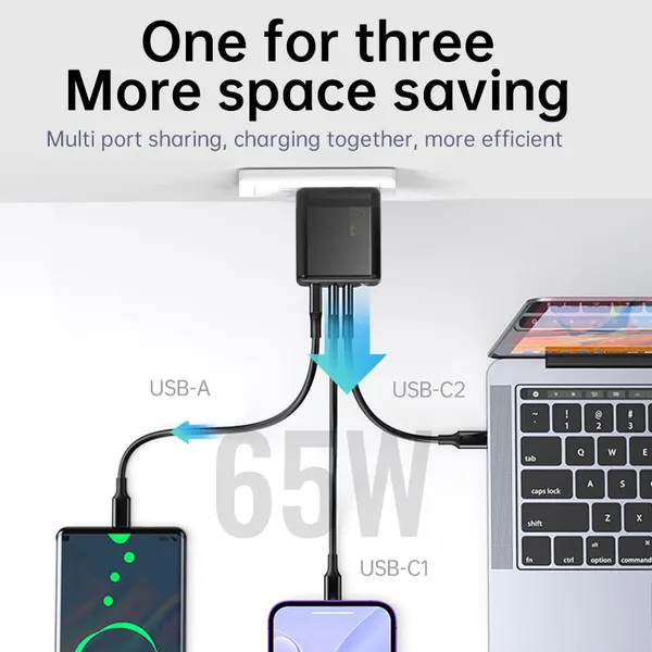 65W USB-C GaN Fast Charger With EU Plug for Laptops & Phones photo-3