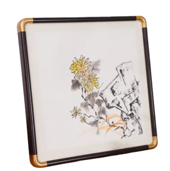 50* 50 cm Xuan Paper Red Color Rosewood Burly Wood Wooden Frame photo-3