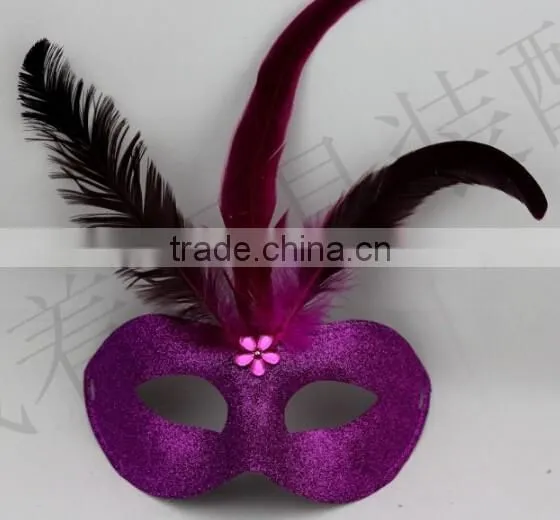 In Stock 7colors New Venetian Mask Beautiful Design Feather Mask Purple Feather Masquerade Mask photo-6