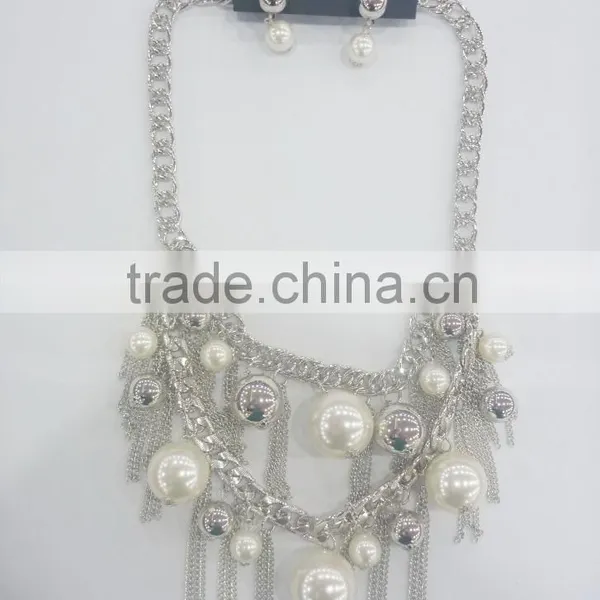 FASHION CHUNKY CHAIN/BIG BEADED TASSEL NECKLACE EARRING SET photo-3