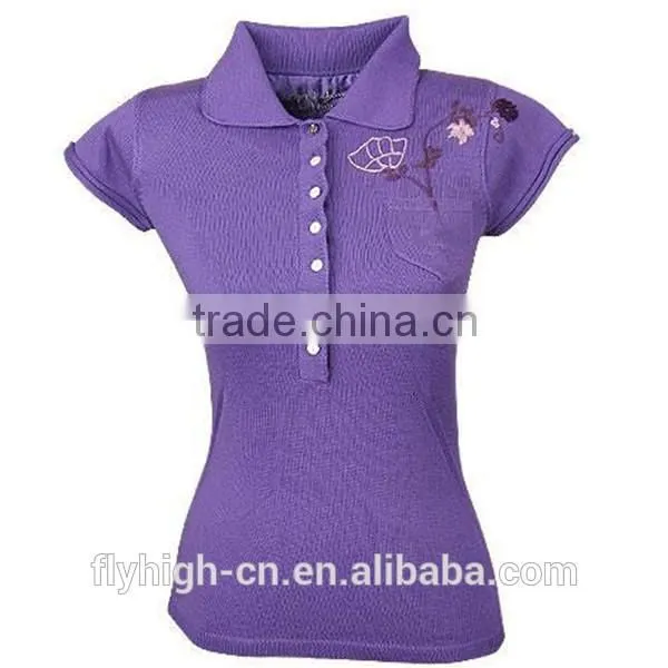 Polo Neck Logo Embroidered Women T Shirts photo-2