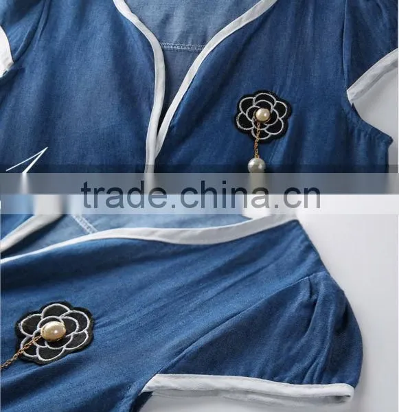 2015 Casual Women Newest Denim Dress High Qality Sleeveless Ladies Fashion Denim Dress With Flower photo-5
