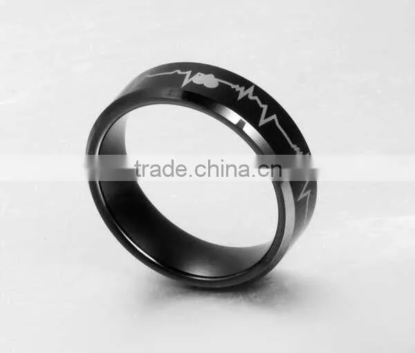 European Laser Men's Black Tungsten Rings Electrocardiogram photo-4