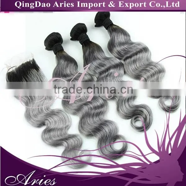 Tangle Free Shedding Free Hair Extensions Grey Remy Human Hair Weaving photo-6