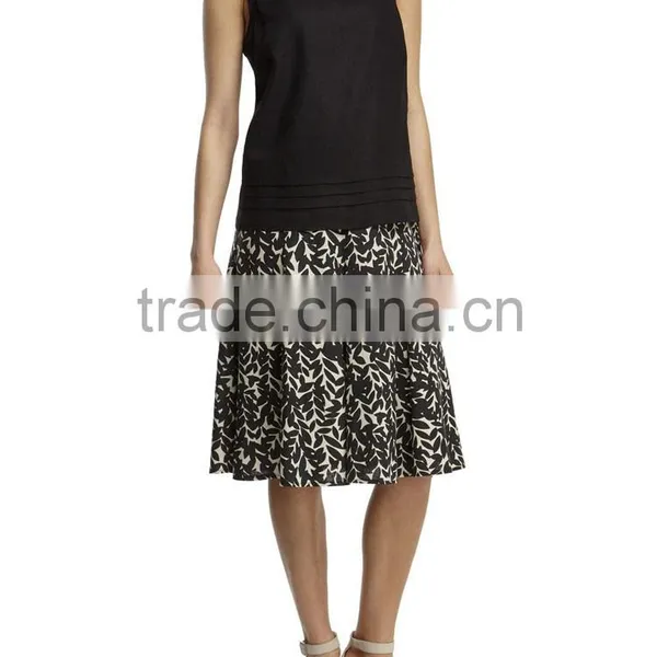 2015 European Lady Fashion Linen Leaf Printed Midi Skirt photo-2