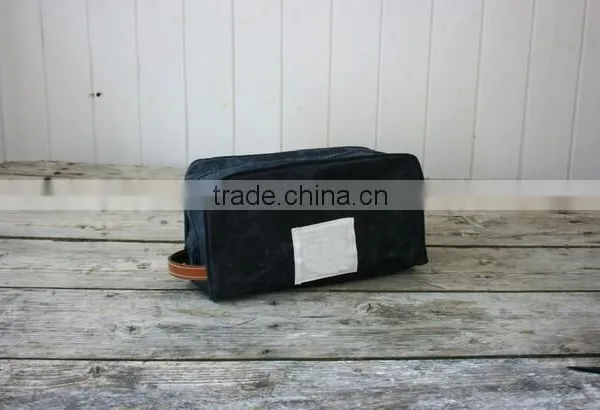 Custom Khaki Waxed Canvas Dopp Kit With Leather Trim photo-6