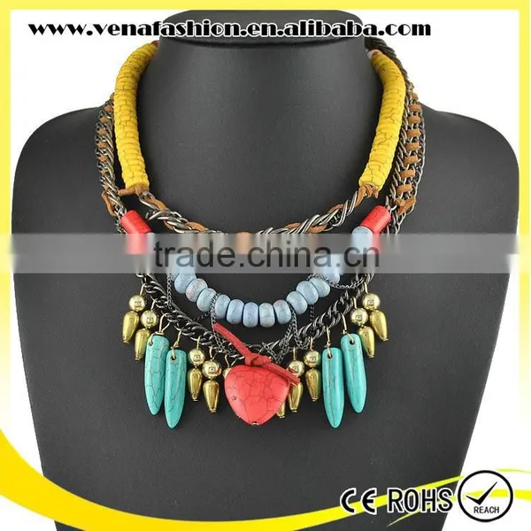 Weave Turquosie Large Bead Bib Necklace, Elegant Beaded Necklace photo-6
