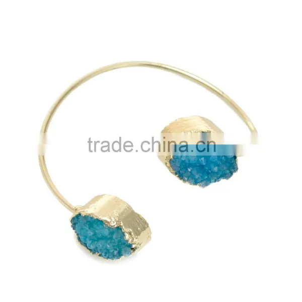 New Arrival Natural Double Druzy Bracelet Expandable Wire Gemstone Bangle Quartz Bracelet photo-4