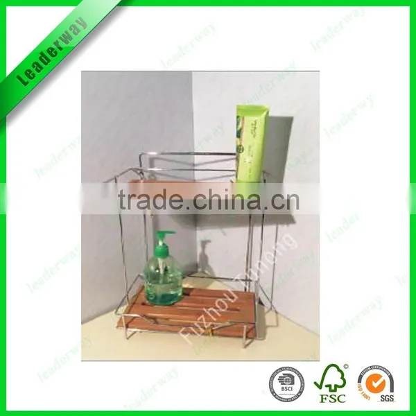 2-tier Shelf Bamboo Hanging Bathroom Shower Caddy With Towel Rack photo-3