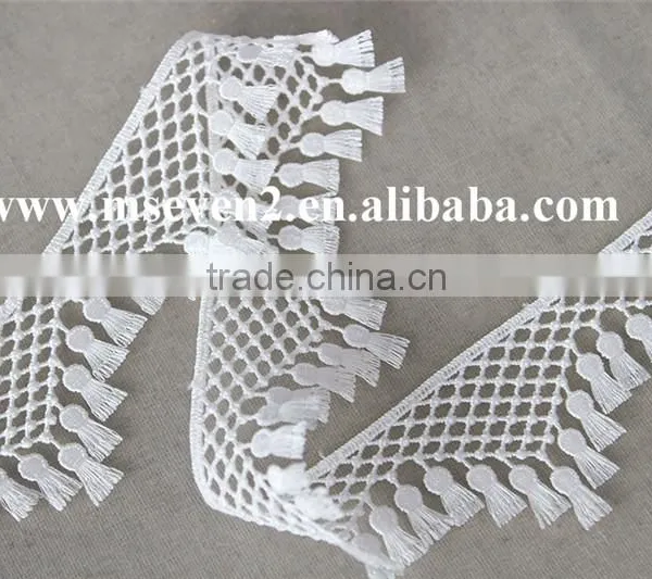 Perfect Style Tassel Lace Trim 100% Polyester Embroidery Triangle Shaped Lace in White for Garment photo-4