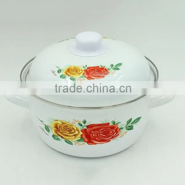 Flower Printed Enamel Casserole Enamel Cookware With Decoration