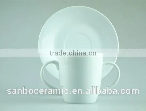 White Porcelain Cup Saucer Double Handles , Stock Cups Chaozhou Factory Sanbo photo-4