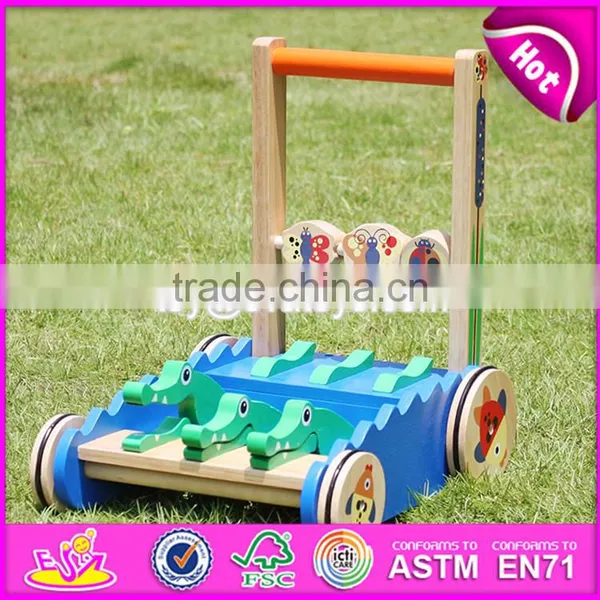 2017 New Design Cartoon Crocodile Wooden Push Along Toys for Toddlers W16E059