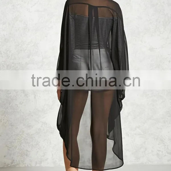 Korean Tops Womens 100% Polyester Long Dolman Seeves Oversized Fit Longline Kimono Cardigans For Beach photo-5