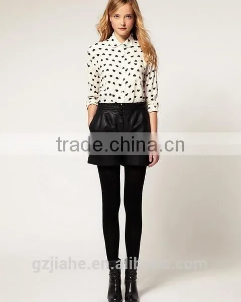 Autumn Spring 2015 Long Sleeve White Heart Printing Pattern Chiffon Blouses Shirt Women Clothing Blusas Femininas European Style photo-2