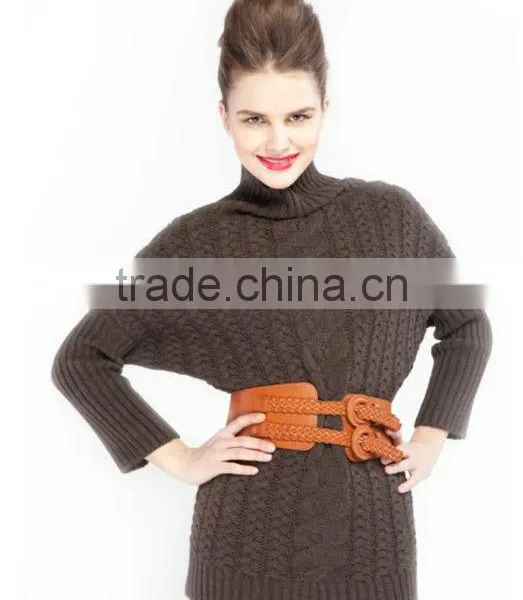 OEM Ladies Fashion High Collar Vantage Woman Slim Pullover Sweater