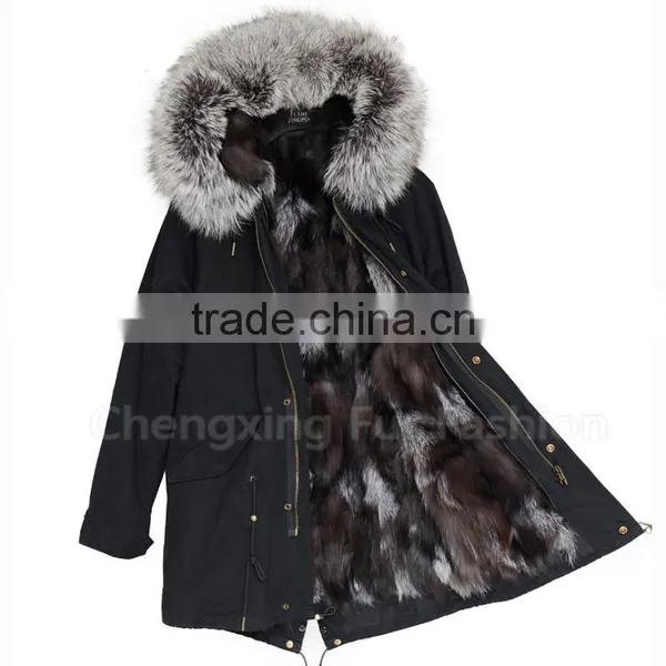 CX-G-P-12A Hot Selling Genuine Fox Fur Coat Women Real Fur Parka photo-3