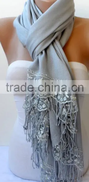 Silver Gray French Lace Light Gray Pashmina Shawls Soft Lightweight Scarf Bridesmaid Pashmina Women Wedding Trend Feminine Gifts photo-6