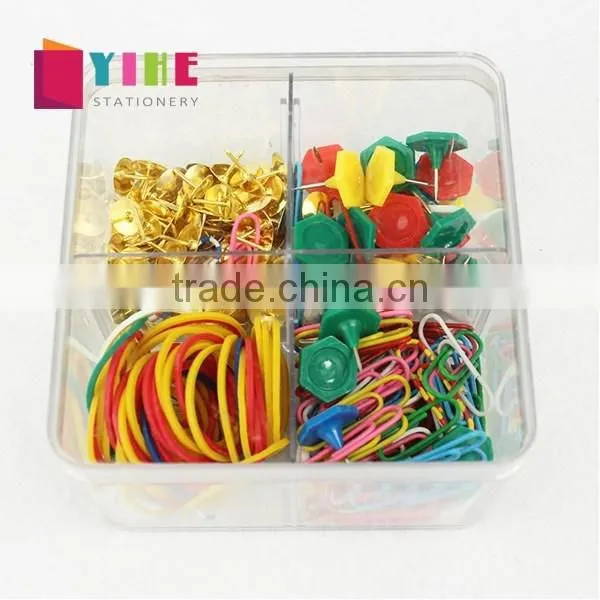 Suit Stationery Paperclip+colored Rubber+Glod Thumbtack +Hexagon Pin Set photo-2