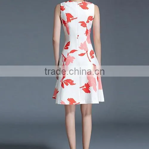 A-line One-piece Printed Leaf Pattern White Retro Dress photo-3