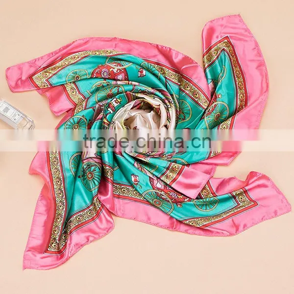 2017 Fashion Lady's Custom Digital Print Silk Satin Square Lady Scarf 90*90 photo-6