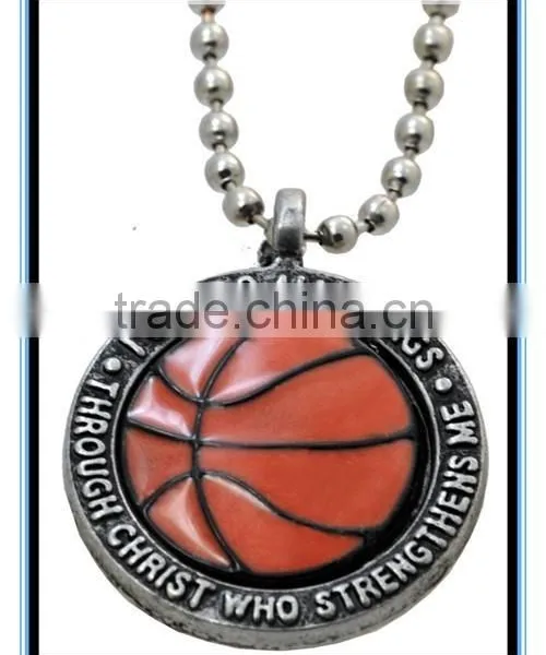 2015 Hot Sale Basketball Necklace Custom Basketball Necklace "I Can do All Things" Basketball Necklace With Bead Chain