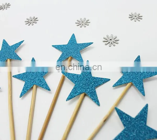 Cheap Blue Stars Paper Cupcake Toppers Birthday Cake Decorations photo-3