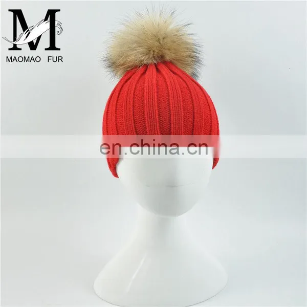 Wholesale New Fashion Hat With Raccoon Fur Ball Hand Knitted Baby Hat photo-3