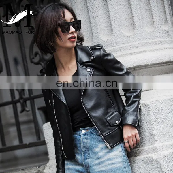 New Design High Quality Custom Sheep Leaher Jacket Black Women Soft Shell Jacket photo-3