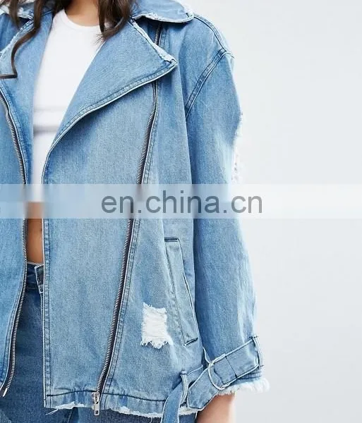 Fashionable Womens Baseball Coat Trendy Denim Motorcycle Jacket photo-4