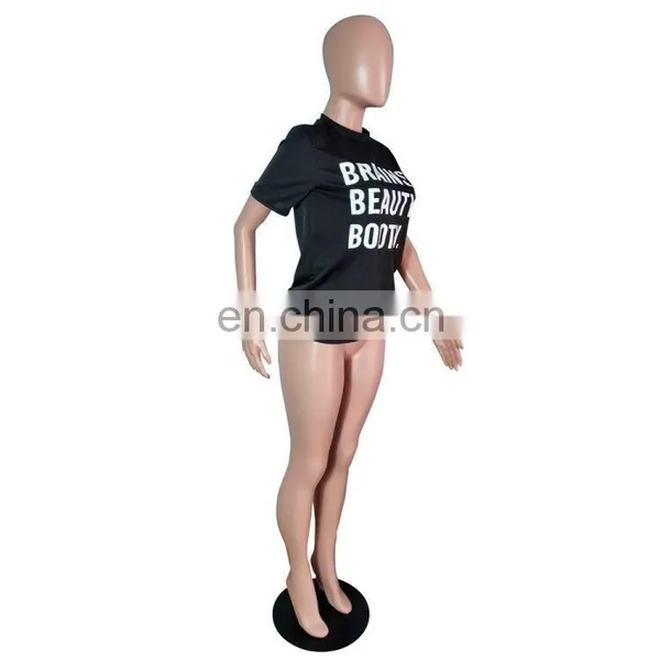Independent Station European and American Women's Fashion Casual Black Offset Printing Letter T Shirt photo-3