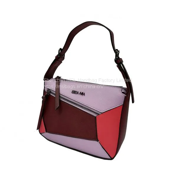 Hot Fashion Small Saffiano Faux Leather Contrast Colorful Handbags Shoulder Top Handle Satchel Bag photo-4