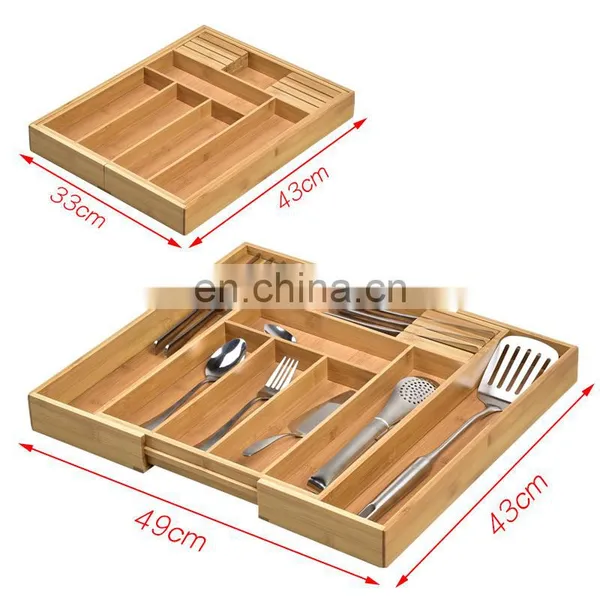 8 Expandable Compartments Bamboo Utensil Spoon Holder With Divider for Kitchen Drawer Silverware Cutlery Tray photo-5