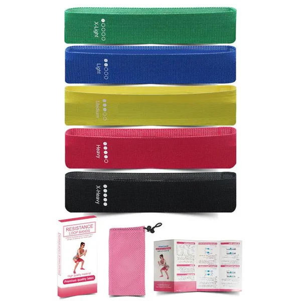 Personalized Wholesale Fabric Resistance Bands 5pcs Fitness Band Set Custom Resistance Bands