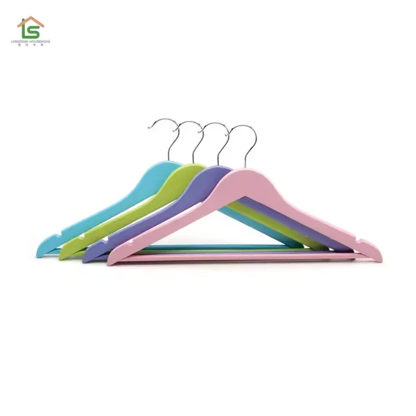 Longson High Quality Low MOQ Colorful Wooden Hangers Custom Logo Durable Wooden Hangers For Clothes