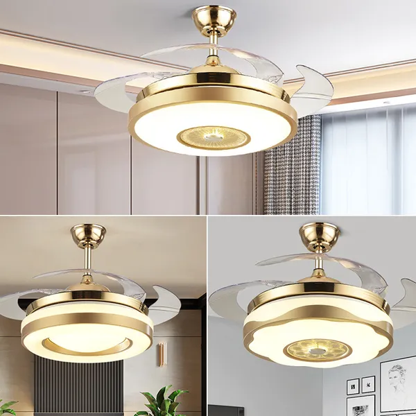 Golden Invisible Fan Light, Variable Frequency Ceiling Fan Light, Dining Room Bedroom Living Room Main Light, （Wechat:13510231336）
