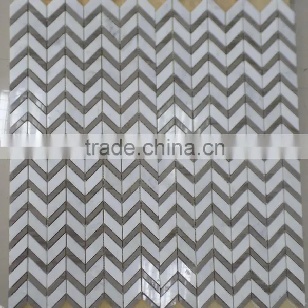 New Herringbone Marble Mosaic Tiles ( Athen White+Pure White Marble) photo-3
