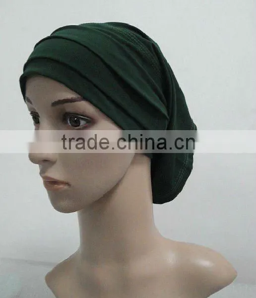 C003 Plain Tube Underscarf With Pleat,cotton Underscarf and Hats